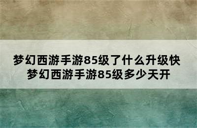 梦幻西游手游85级了什么升级快 梦幻西游手游85级多少天开